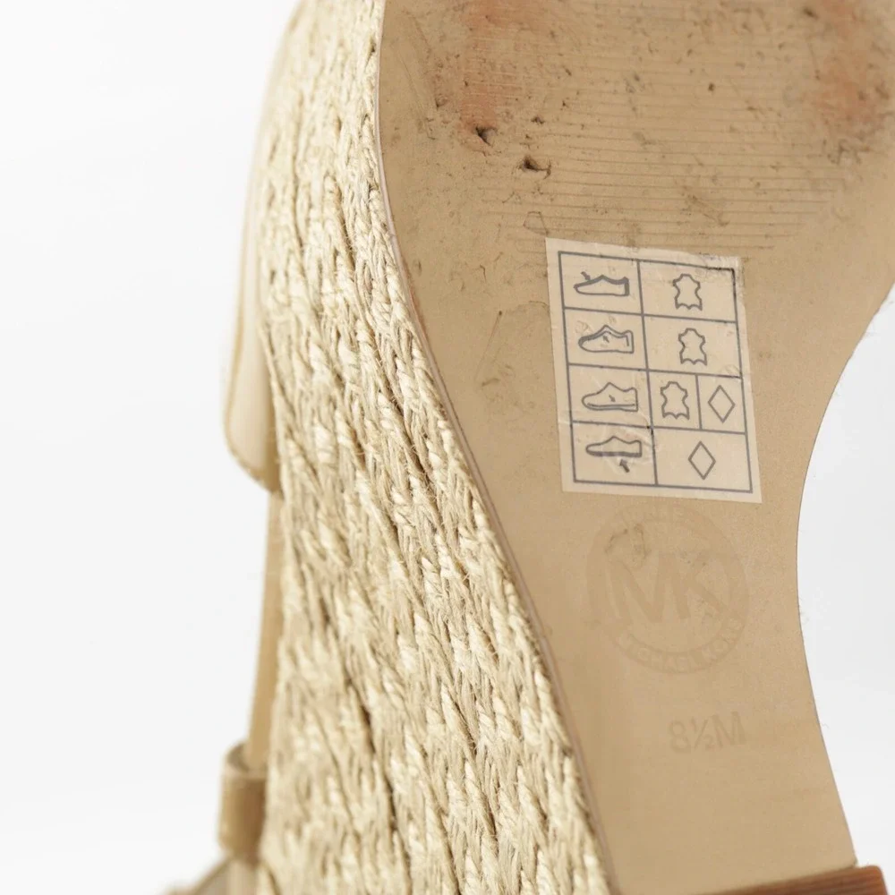 Michael Kors Womens Gabriella Sandal Size 8.5 Tan Patent Espadrille Wedge Shoes